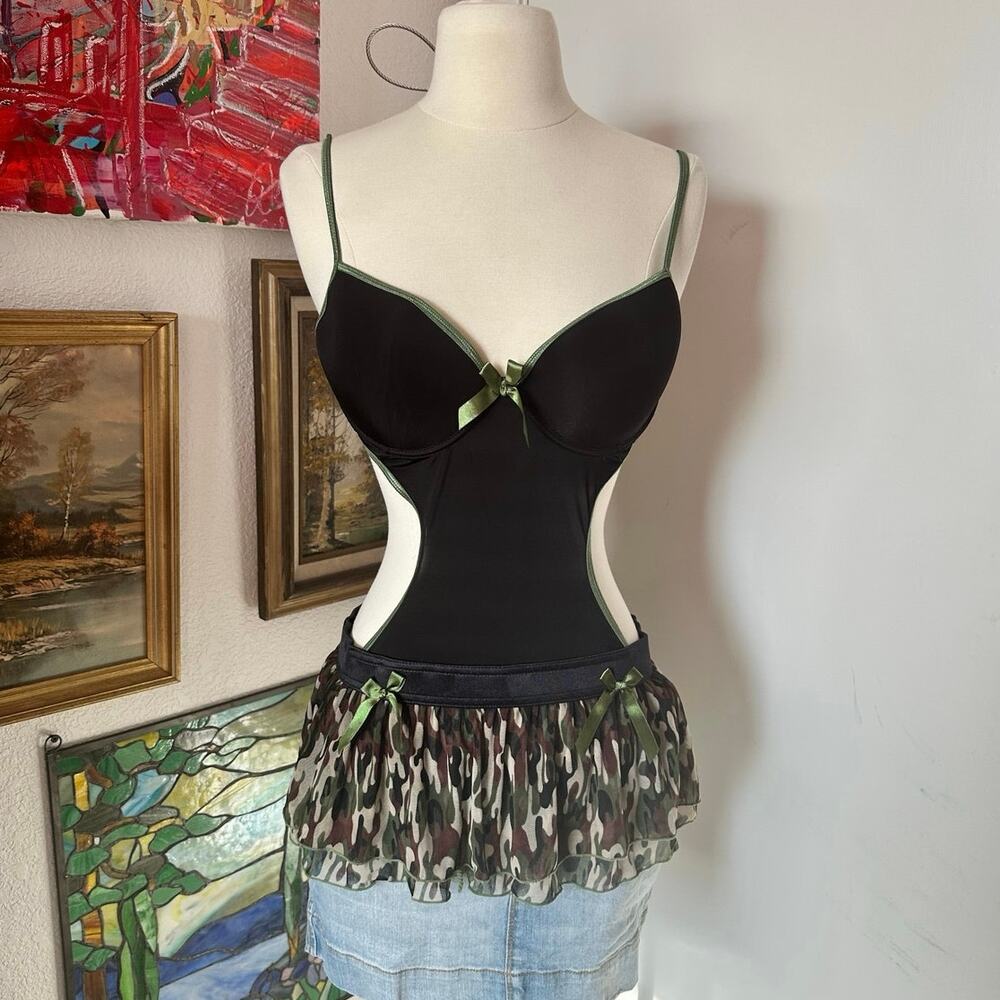 native intimates green black camouflage bra slip top